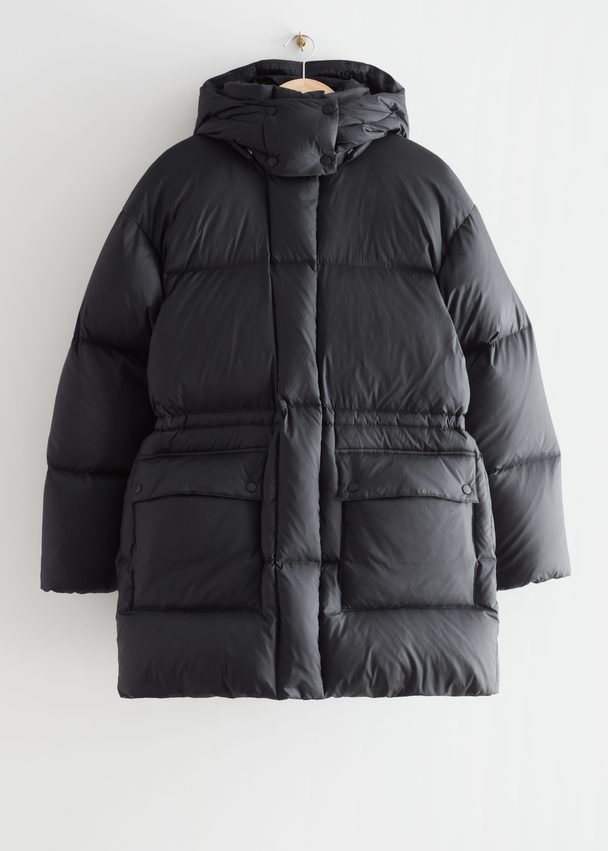 & Other Stories Oversized Hooded Down Puffer Coat Black