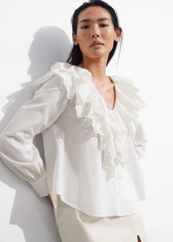 & Other Stories Layered Ruffle Blouse Cream