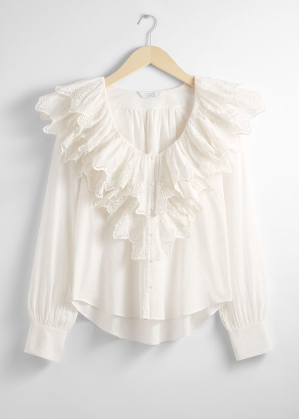 & Other Stories Layered Ruffle Blouse Cream