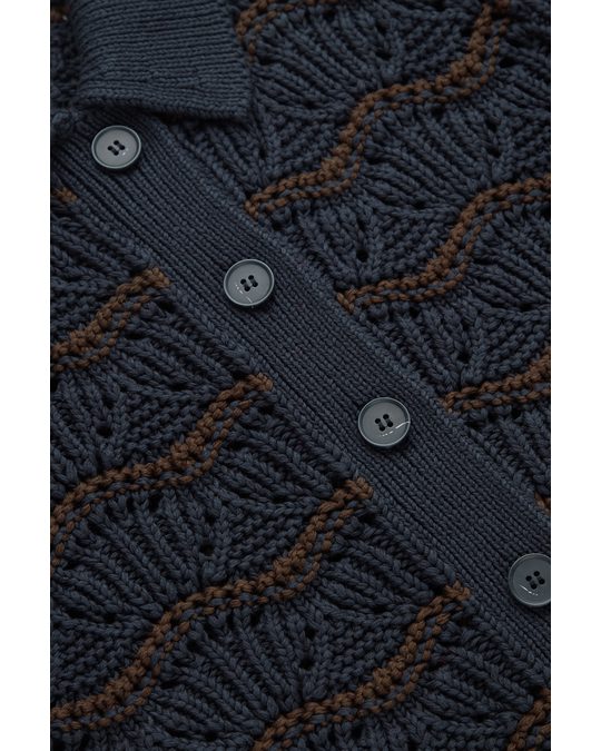 COS Pointelle-knit Cardigan Navy / Burgundy