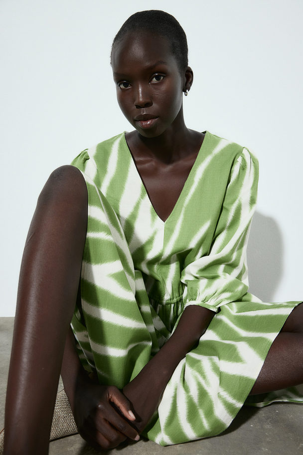 H&M Drawstring-waist Dress Green/patterned