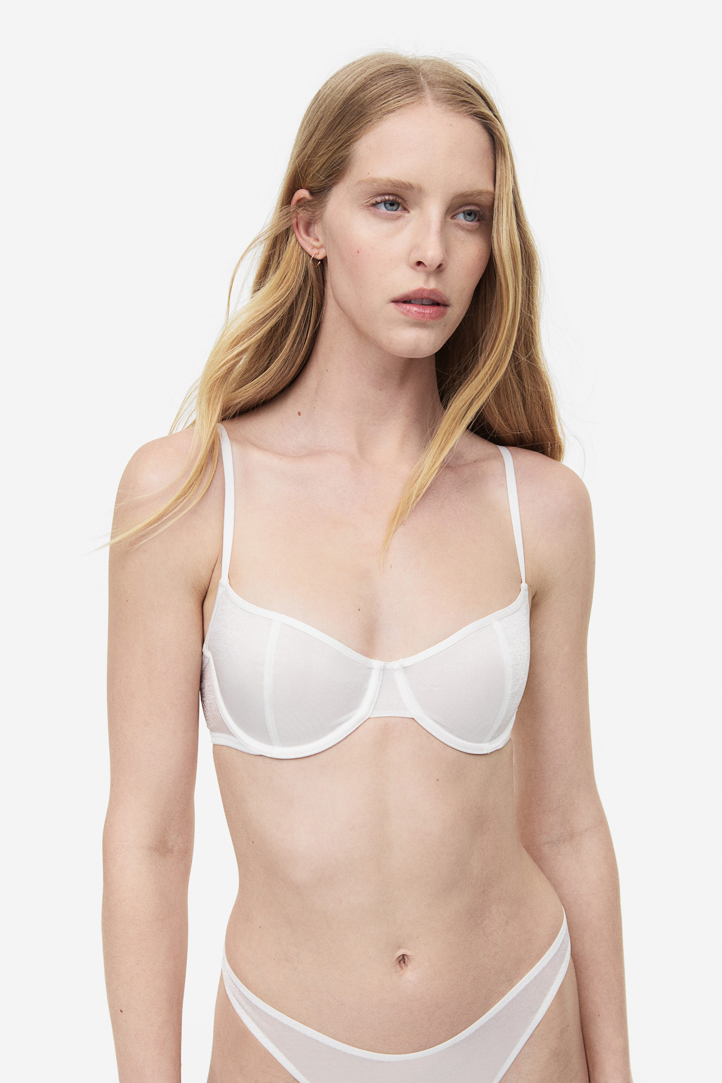 Non-padded Mesh Balconette Bra White White Afound