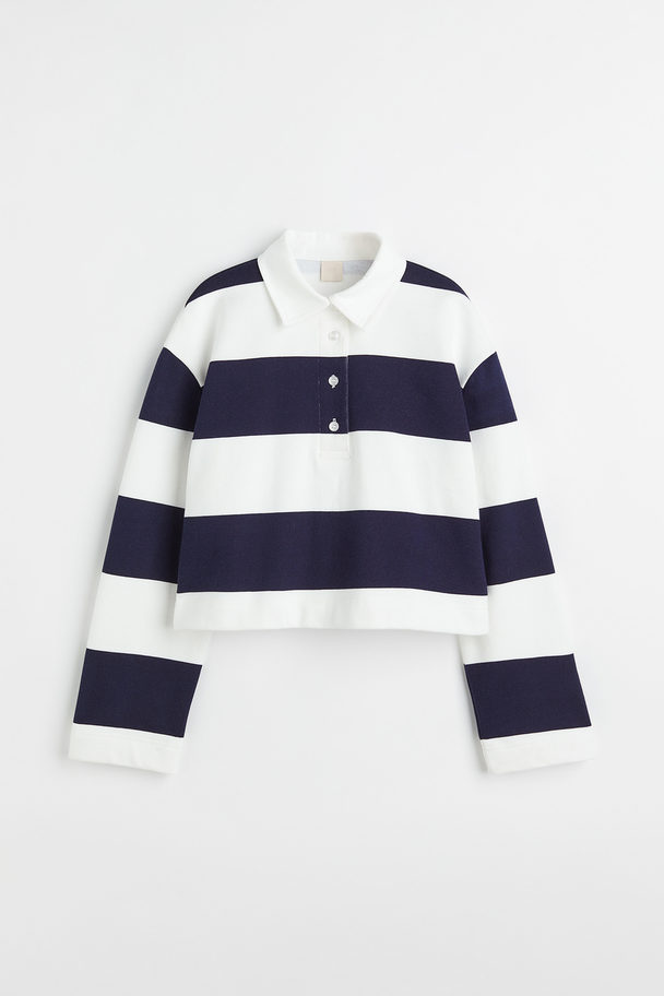 H&M Rugby Shirt Navy Blue/block-striped