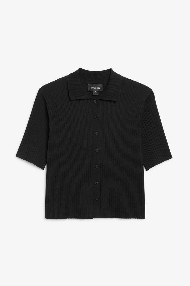 Monki Ribbed Pique Shirt Black