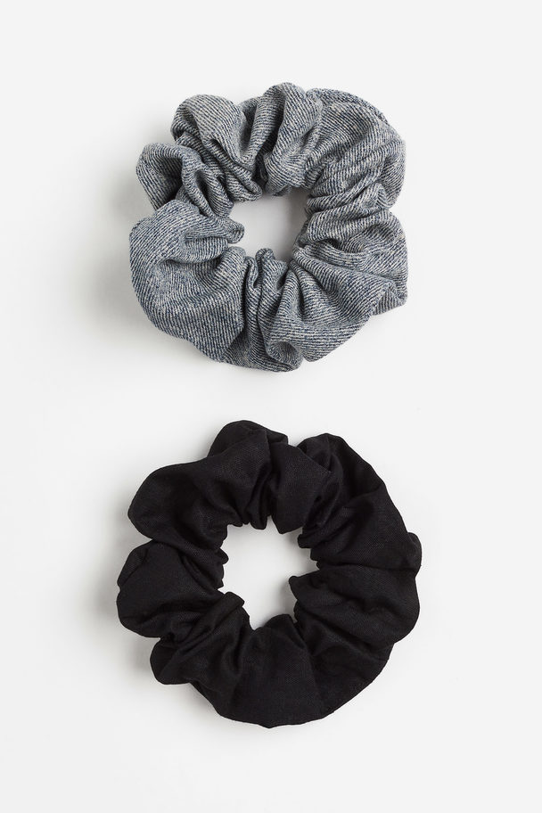 H&M Set Van 2 Scrunchies Denimblauw/zwart