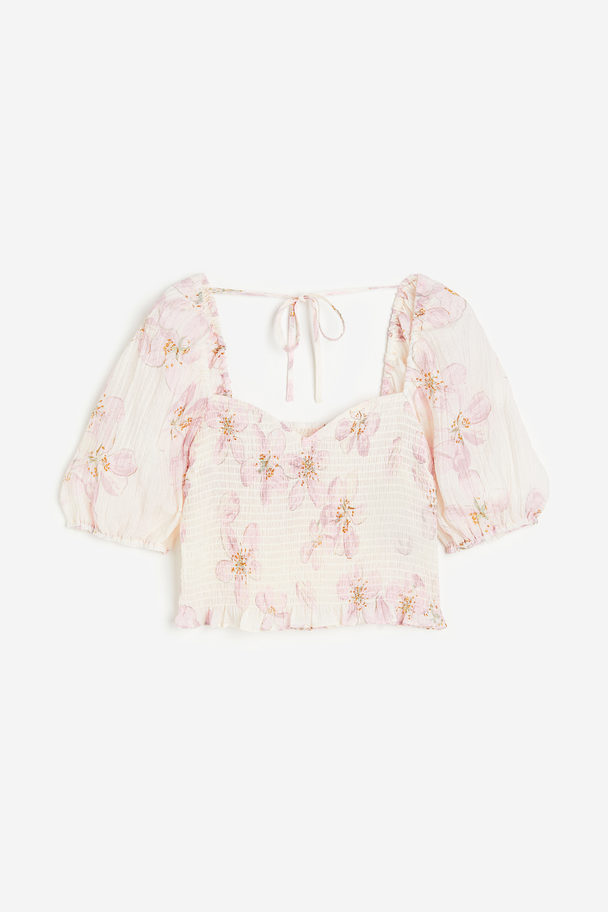H&M Gesmokte Top Roomwit/roze Bloemen