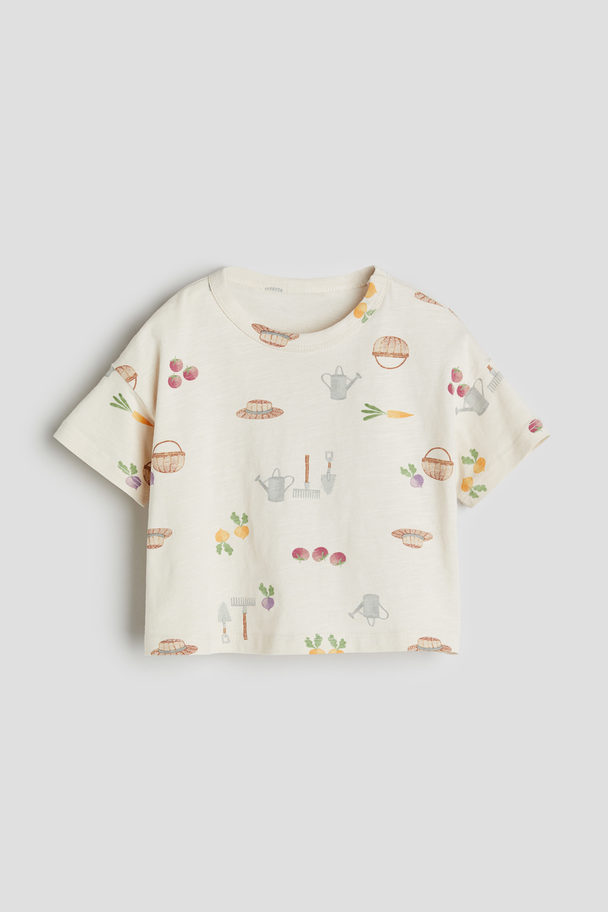 H&M T-Shirt mit Print Cremefarben/Garten