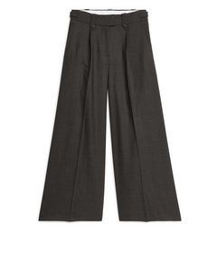 Wide Wool-blend Trousers Dark Brown
