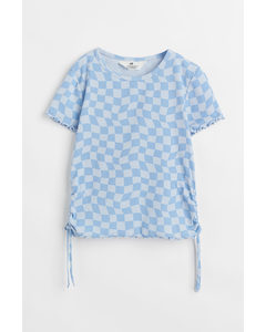 Drawstring-side Jersey Top Blue/checked