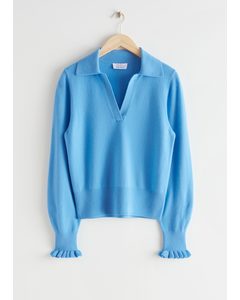 Strikket Sweater I Uld Med Krave Blå