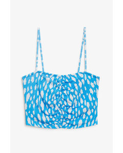 Ruched Crop Top Blue And White Print