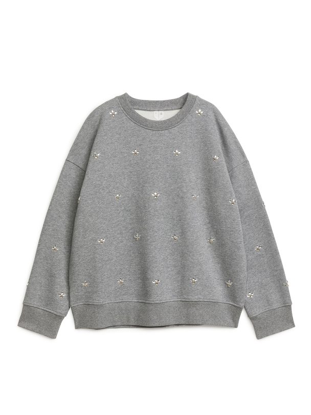 ARKET Sweatshirt mit Strass-Steinen Graumeliert