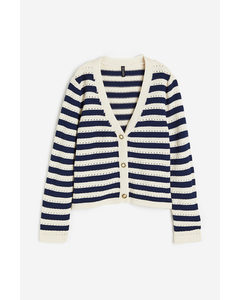 Pointelle-knit Cardigan Dark Blue/striped