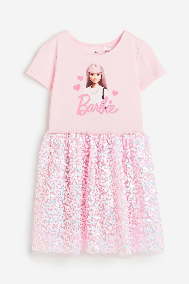 H&M Trikåklänning Med Paljettkjol Ljusrosa/barbie