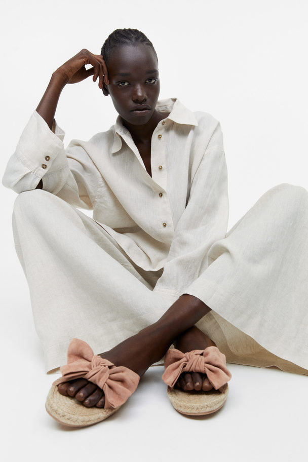H&M Bow-detail Suede Mules Beige/old Rose
