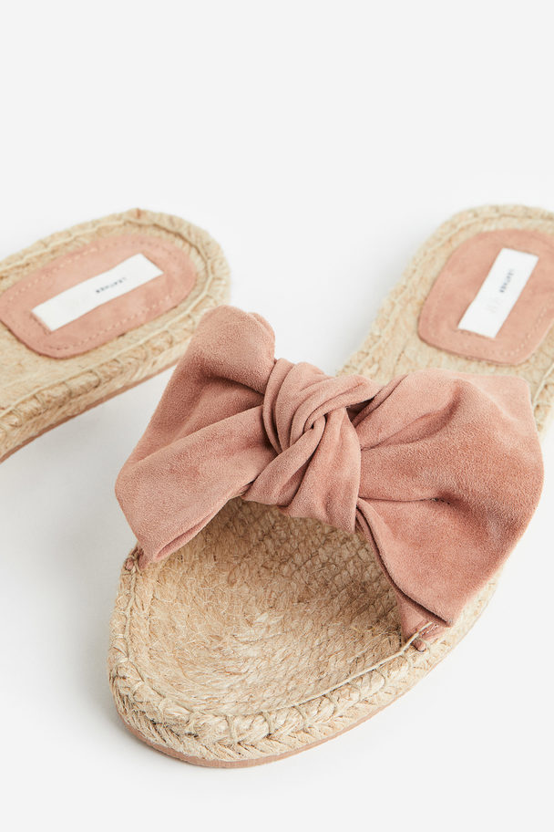H&M Bow-detail Suede Mules Beige/old Rose