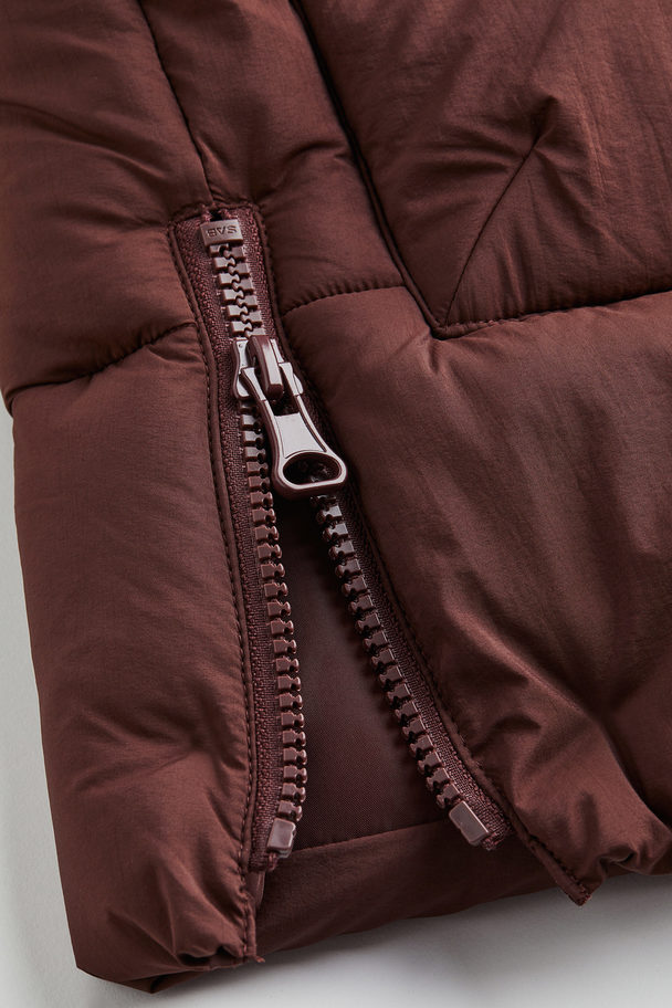 H&M Puffer Jacket mit Zippern Dunkelbraun