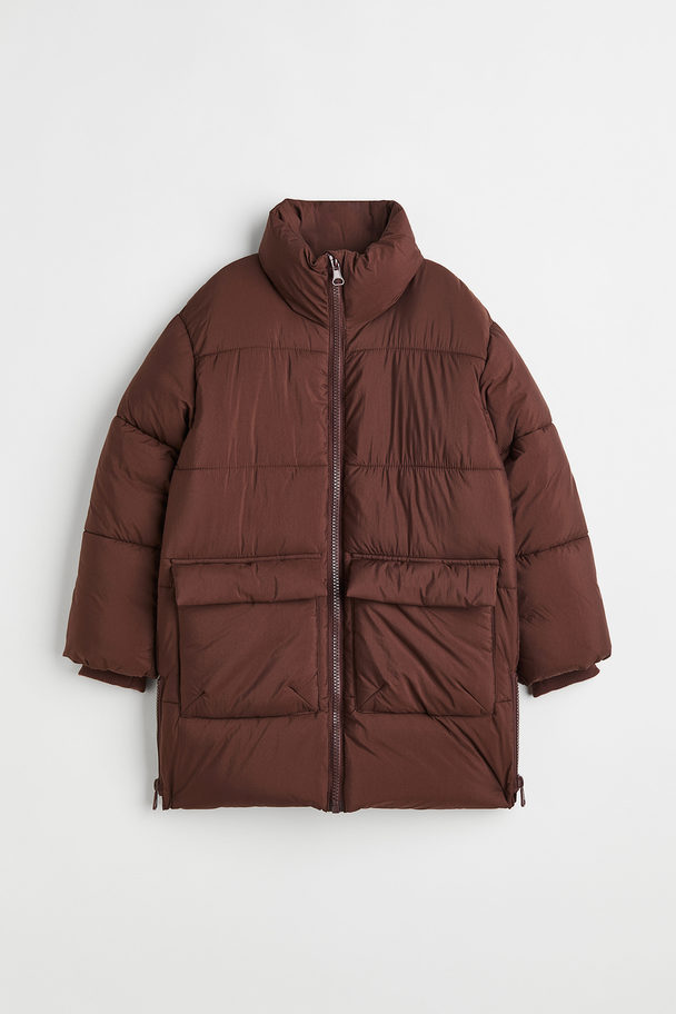 H&M Zip-detail Puffer Jacket Dark Brown
