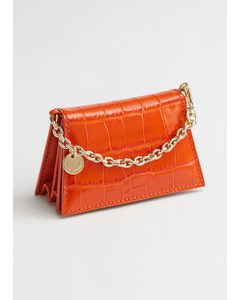 Croc Embossed Leather Chain Wallet Orange