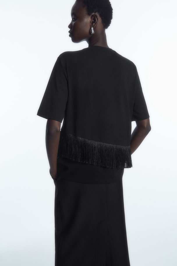COS Fringed Jersey T-shirt Black