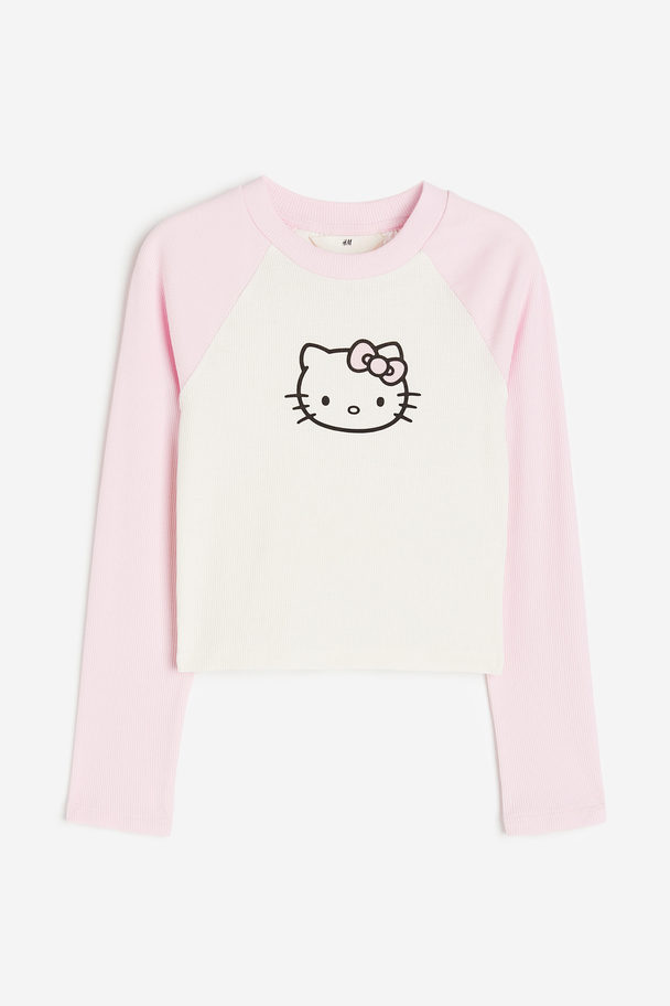 H&M Geripptes Jerseyshirt Hellrosa/Hello Kitty