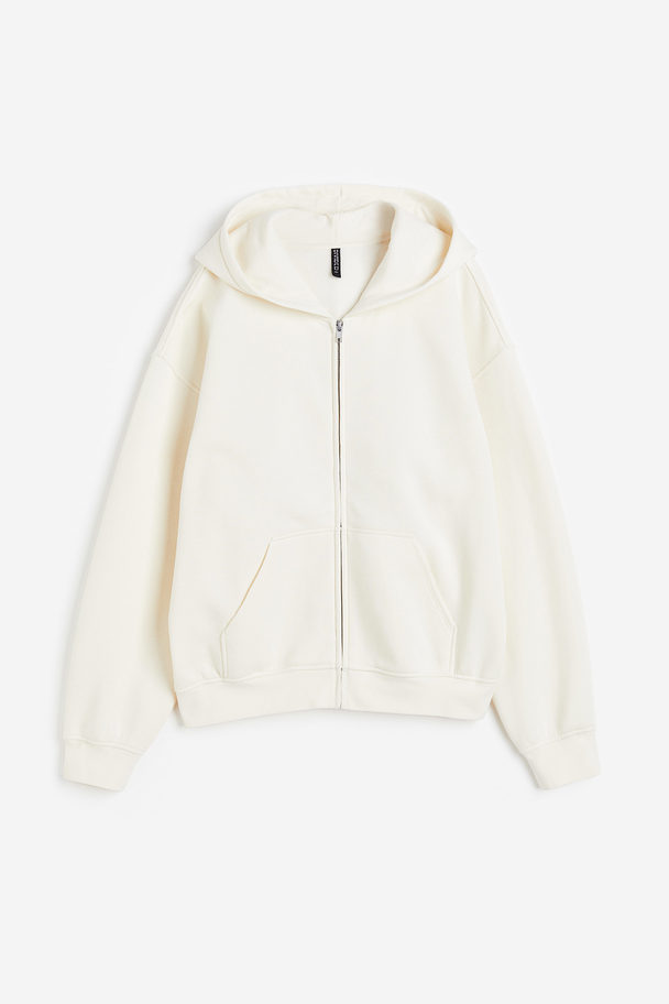 H&M Oversized Hættetrøje Med Lynlås Creme