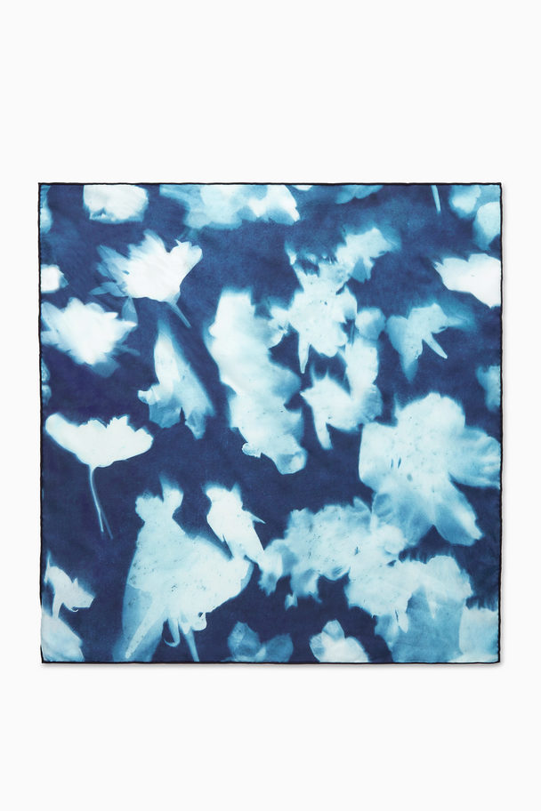 COS Inverted-floral Silk Neck Scarf Blue / Floral