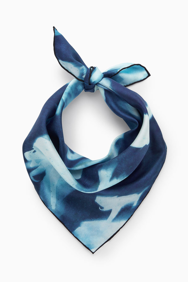 COS Inverted-floral Silk Neck Scarf Blue / Floral