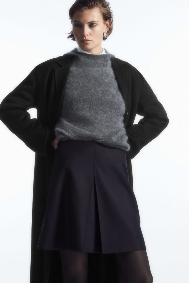 COS Pleated Wool-blend Mini Skirt Navy