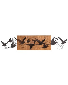 Homemania Aves Voladoras Metaal- En Houtdecoratie - Muur Kunst - Voor Slaapkamer, Woonkamer, Entree Hal - Zwart, Bruin In Metaal, Hout, 111 X 3 X 24,5cm