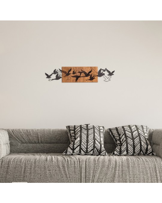 Homemania Homemania Aves Voladoras Metal And Wood Decoration - Wall Art Wall - For Bedroom, Living Room, Hall 