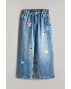 Embroidered-motif Wide Leg Jeans Denimblau/Squishmallows