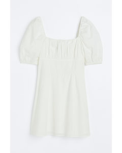 Puff-sleeved Dress White