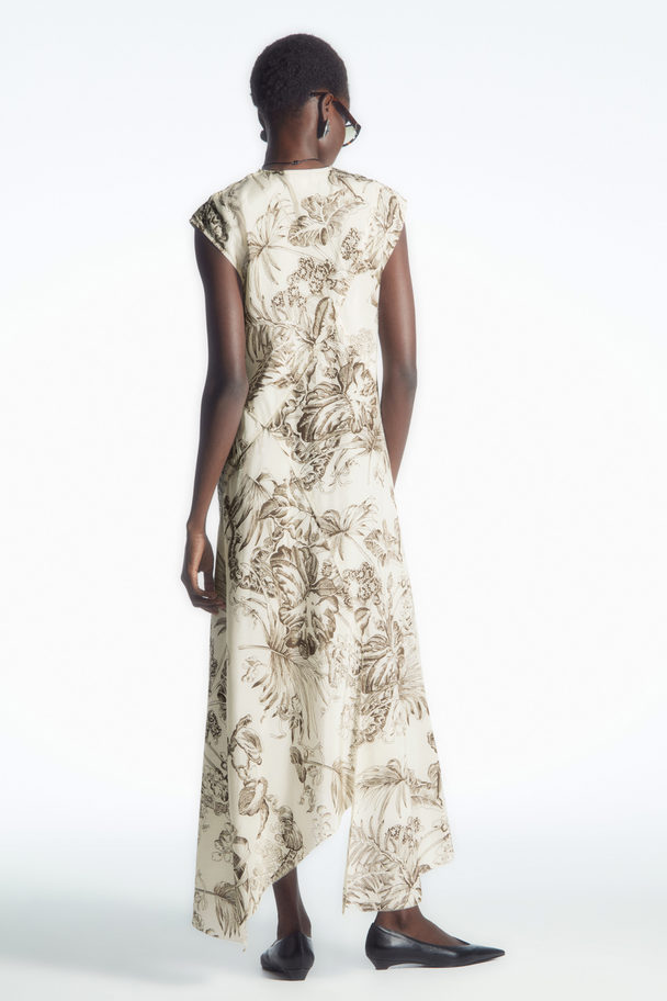 COS Botanical-print Silk Dress White / Botanical Print