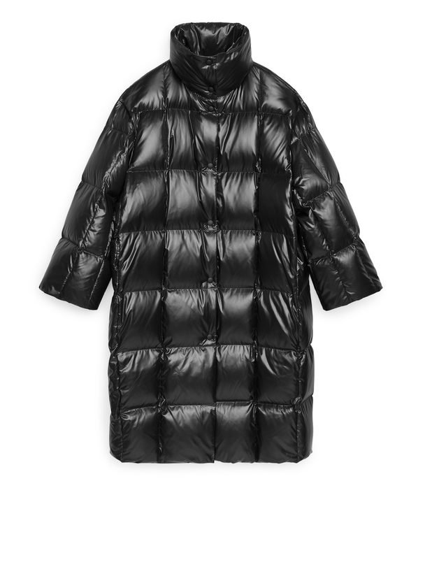 Arket Shiny Down Puffer Coat Black