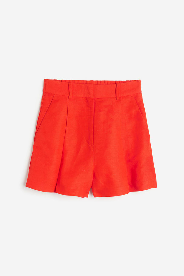 H&M Linen-blend Bermuda Shorts Red