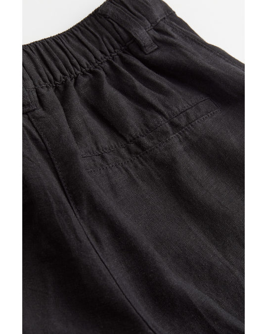 H&M Straight Linen-blend Trousers Black