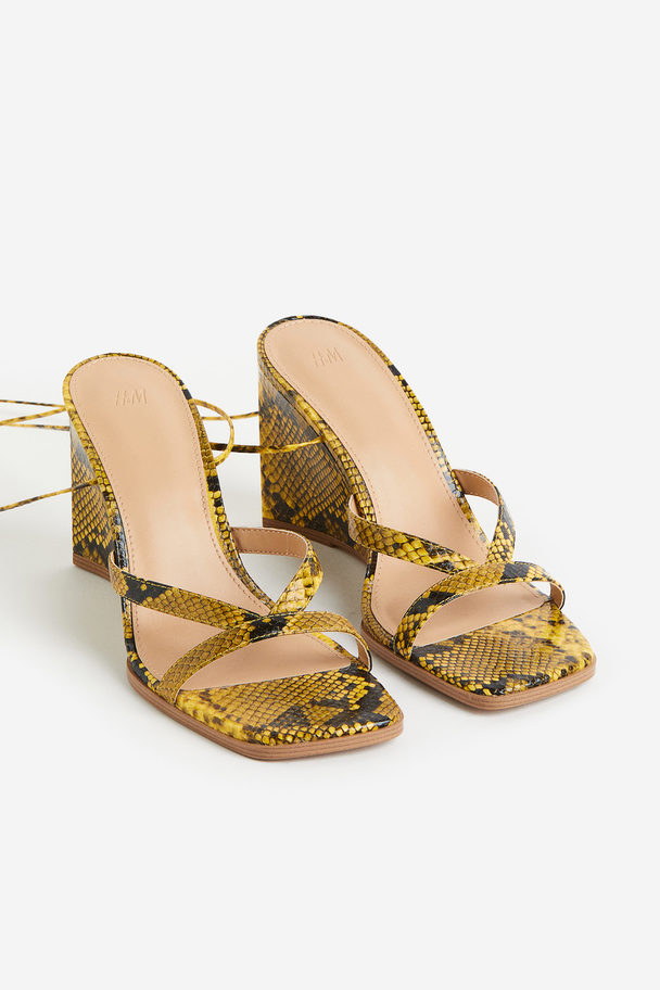 H&M Wedge-heeled Sandals Yellow/snakeskin Pattern
