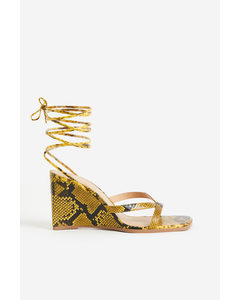 Wedge-heeled Sandals Yellow/snakeskin Pattern
