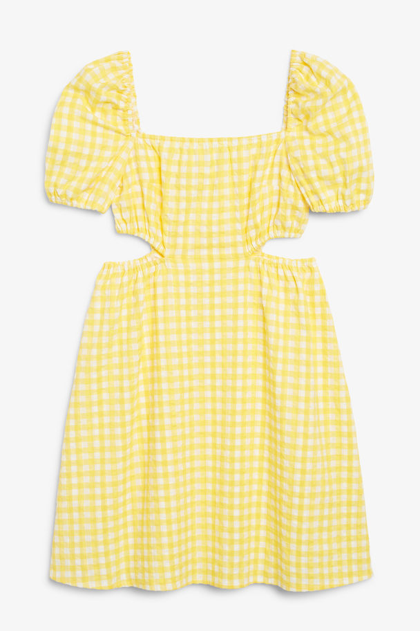 Monki Seersucker-Kleid mit Gingham-Muster im Babydoll-Stil Gelbes Gingham-Muster
