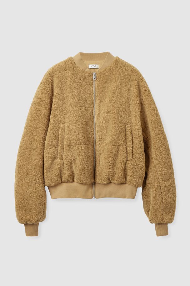 COS Cropped Teddy Bomber Jacket Light Brown