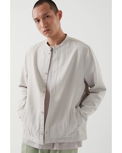 Relaxed-fit Grandad-collar Overshirt Off-white