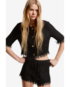 Raffia-look Cardigan Black