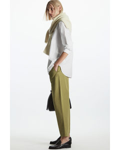 Pleated Linen Trousers Khaki Green