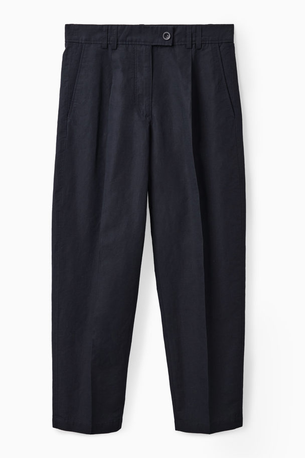 COS Pleated Linen Trousers Dark Navy