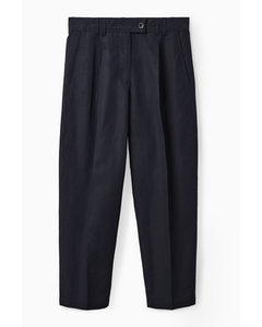 Pleated Linen Trousers Dark Navy