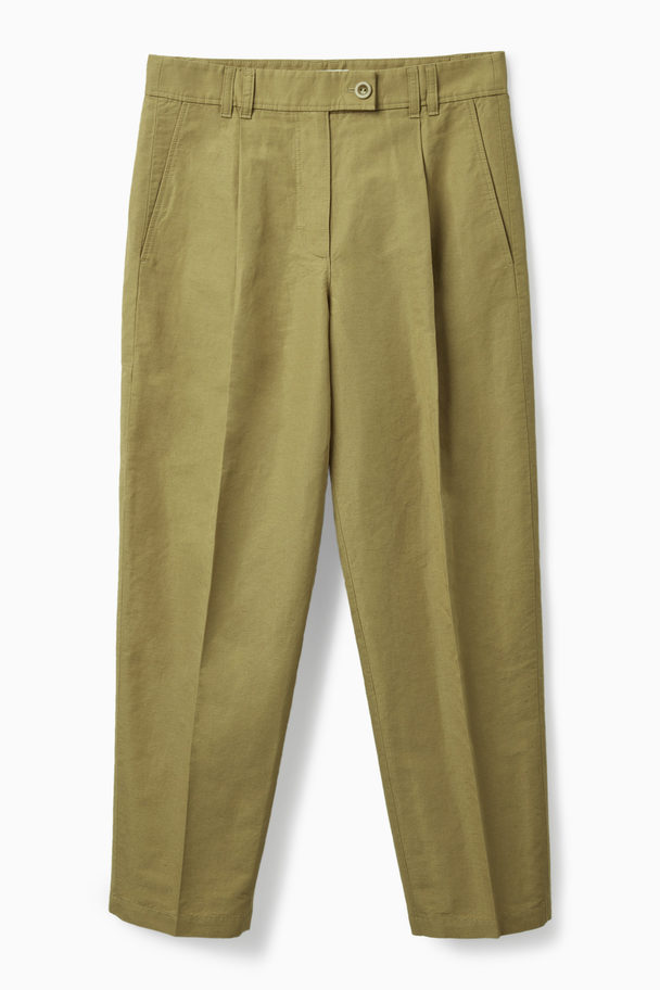 COS Pleated Linen Trousers Khaki Green