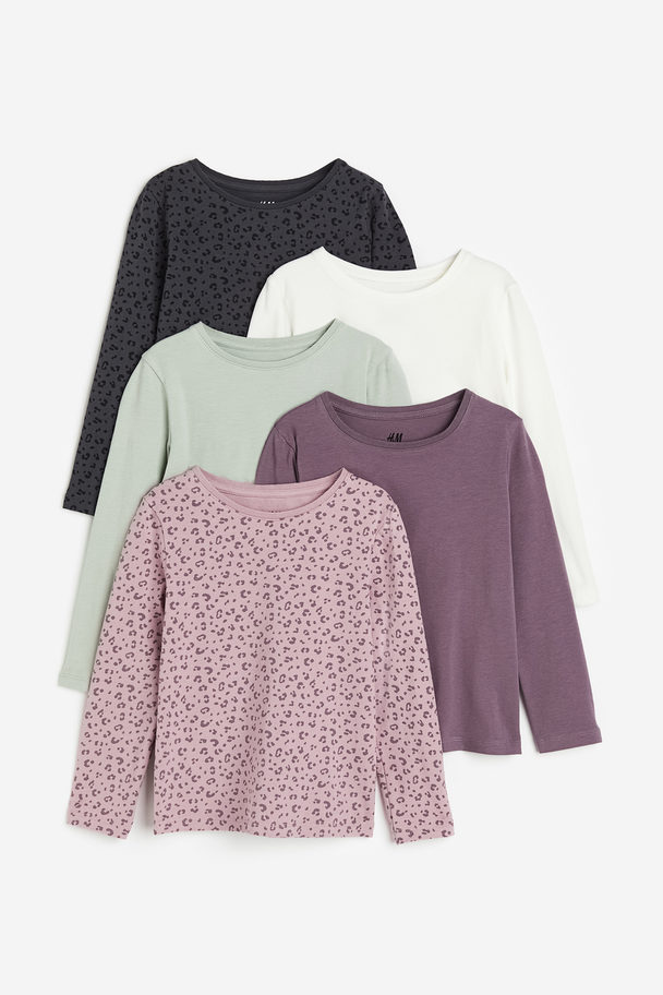 H&M 5-pack Jersey Tops Pink/leopard Print