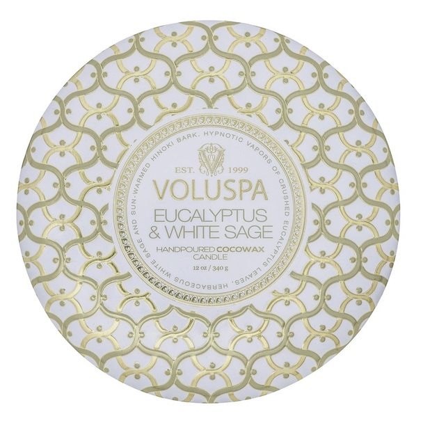 Voluspa Voluspa 3-Wick Candle Decorative Tin Eucalyptus &amp; White Sage 340g