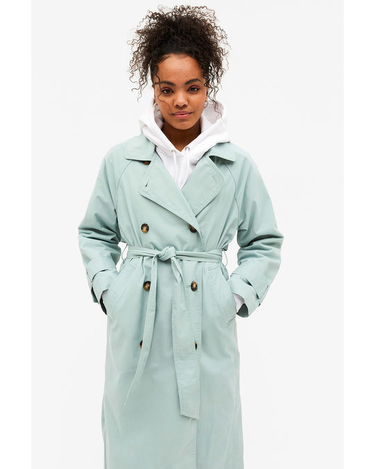 Monki Dusty Green Double Breasted Front Trench Coat Dusty Green